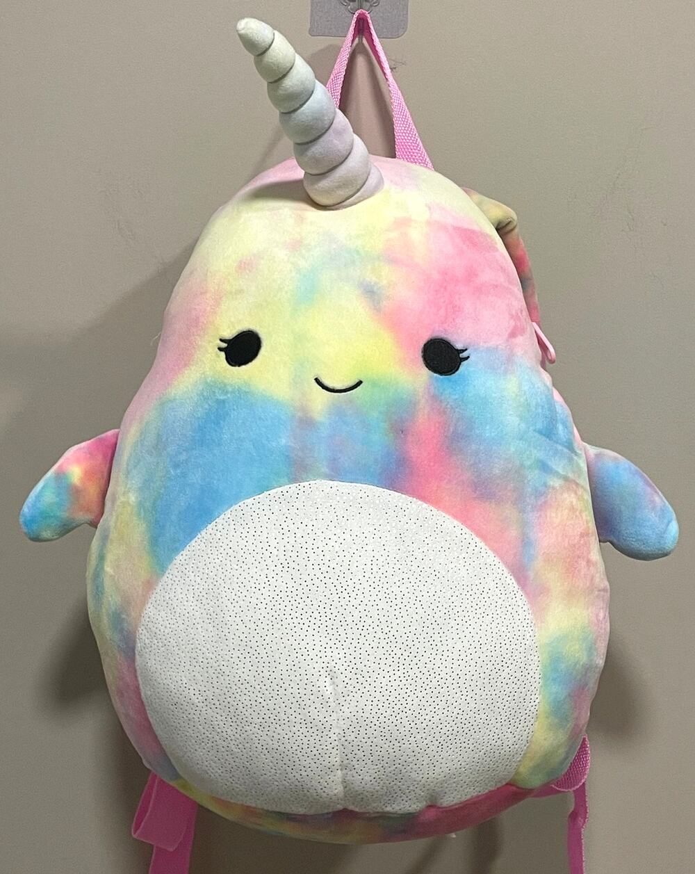 Squishmallow Navina the Narwhal Plush 14" Backpack Pastel Tye-Die